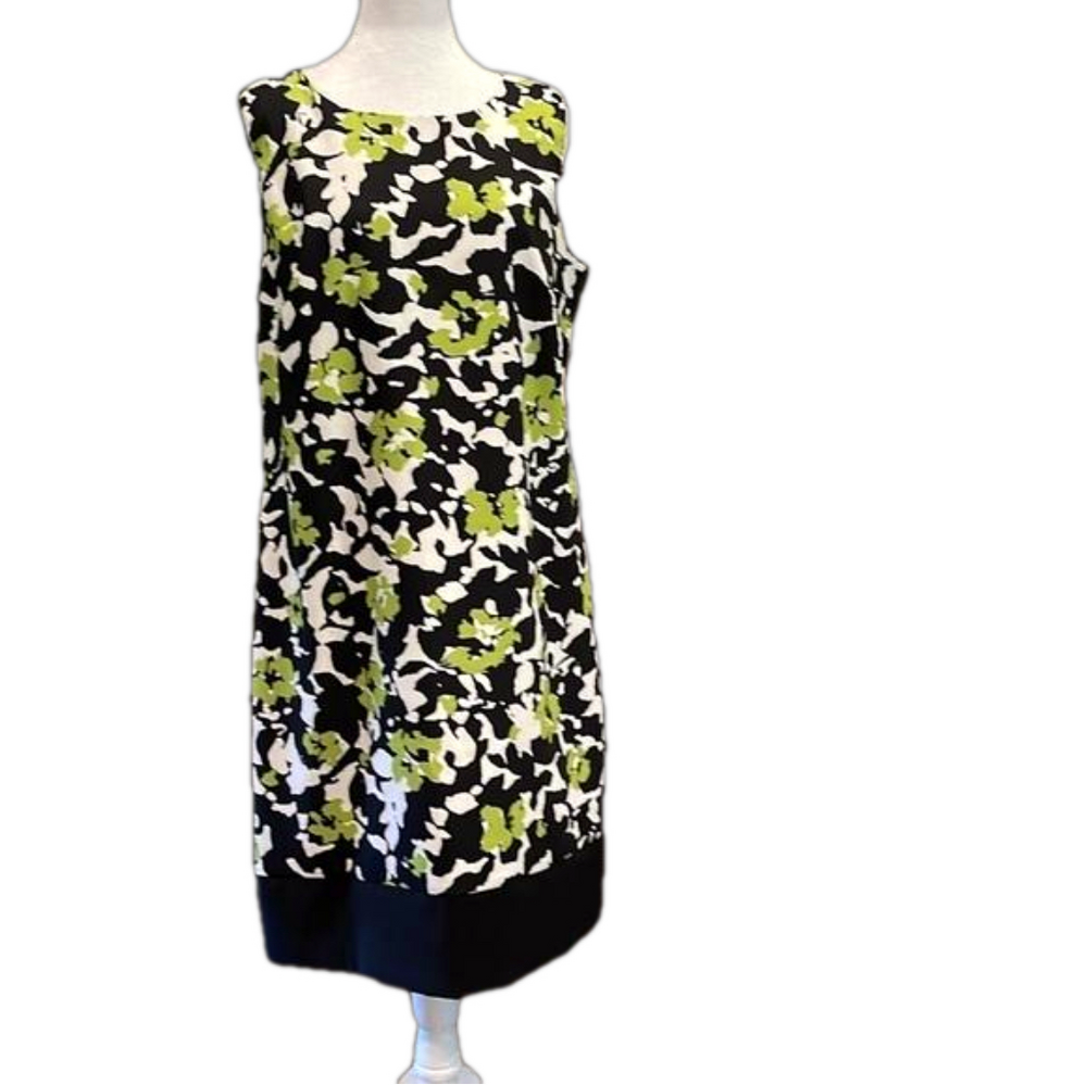 Ronni Nicole Sz 14 Black Lime Floral Shift Dress Travel Wrinkle Free